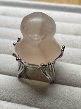 Rose Quartz Duck Ring in Pink and Silver